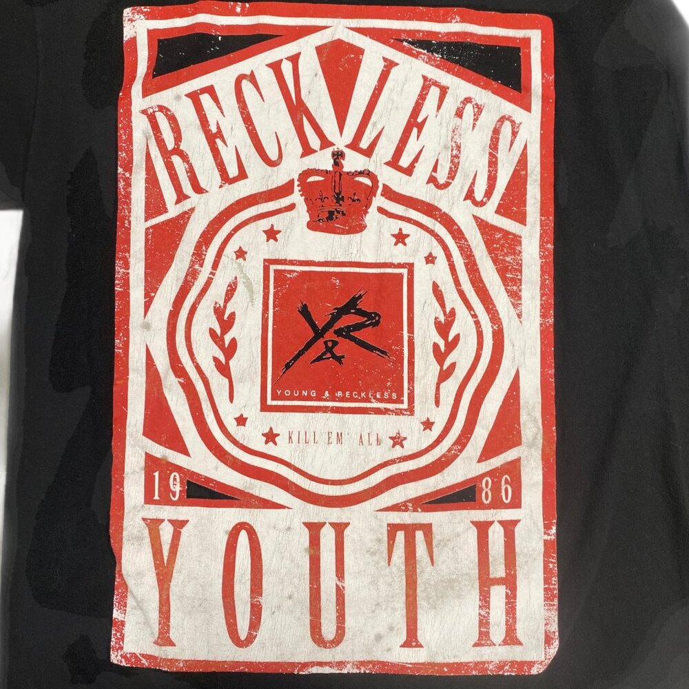 Young Reckless Mens L Black "Reckless Youth" Tshirt Graphic Print Short Sleeve